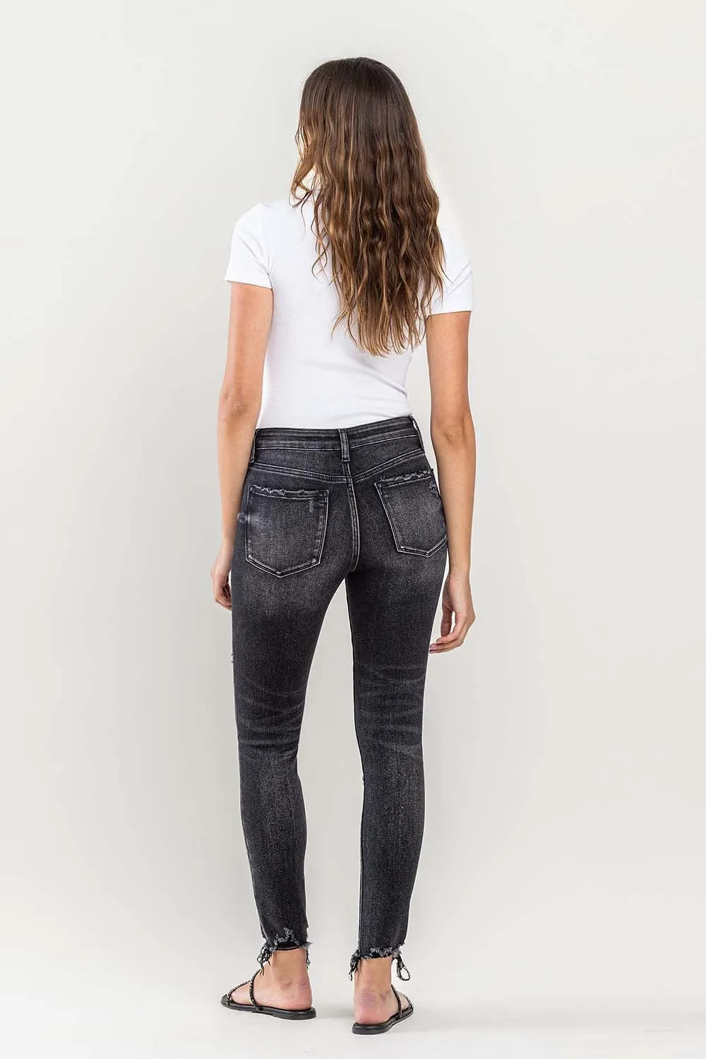 Black Raw Hem Cropped Skinny Jeans KESLEY