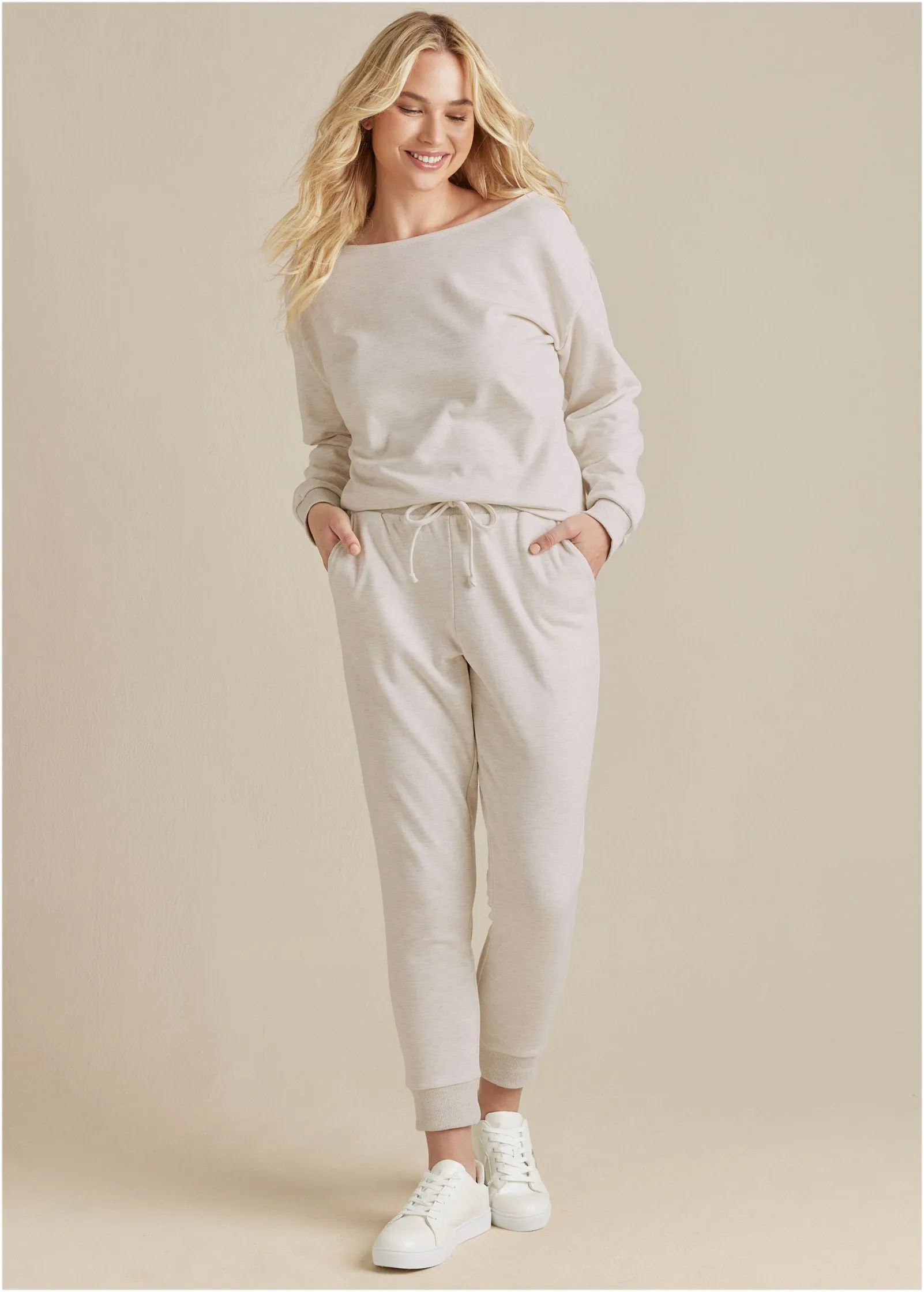 Knot-Back Top And Pants Set - Vanilla Heather