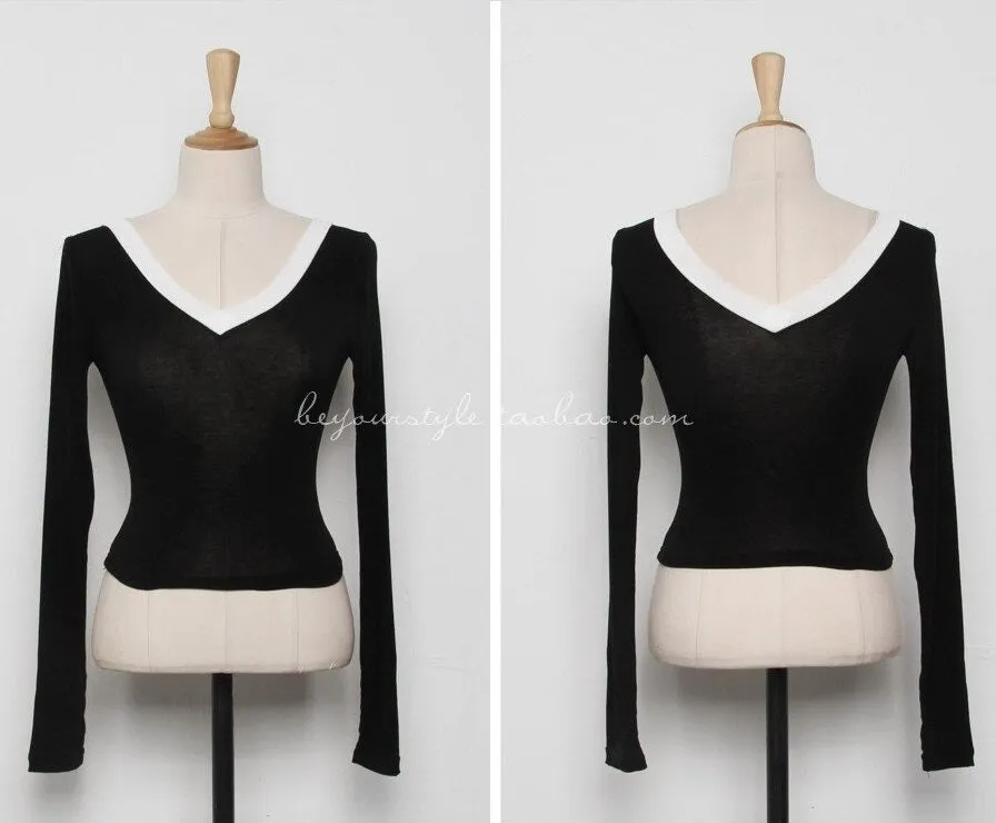 Spring Sexy Elastic Korean Style Skinny Slim Fit Long Sleeve Tops #2222