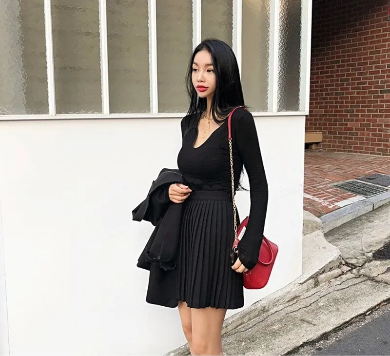Summer Sexy Korean Style Skinny Long Sleeve Tops